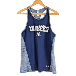 New York Yankees Tank Top Medium Under Armour Loose Knit Blue Heathered Womens
